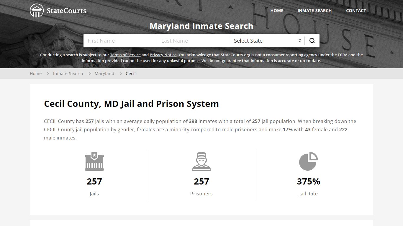 Cecil County, MD Inmate Search - StateCourts