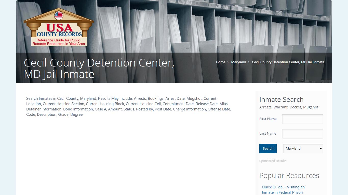 Cecil County Detention Center, MD Jail Inmate | Name Search